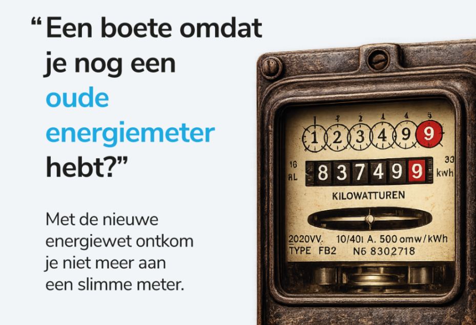 Analoge draaischijf energiemeter in meterkast die vervangen moet worden door een slimme meter volgens de Energiewet 2026